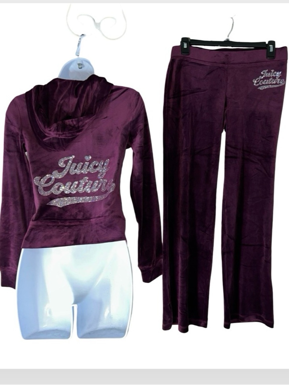 JUICY COUTURE PICKLED BEET PURPLE BLING RHINESTONE VELOUR TRACKSUIT SWEATSUIT